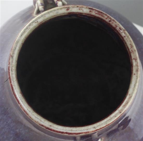 A Chinese flambe glaze pear shaped vase, hu, late 19th / early 20th century, height 29.5cm, foot rim chips